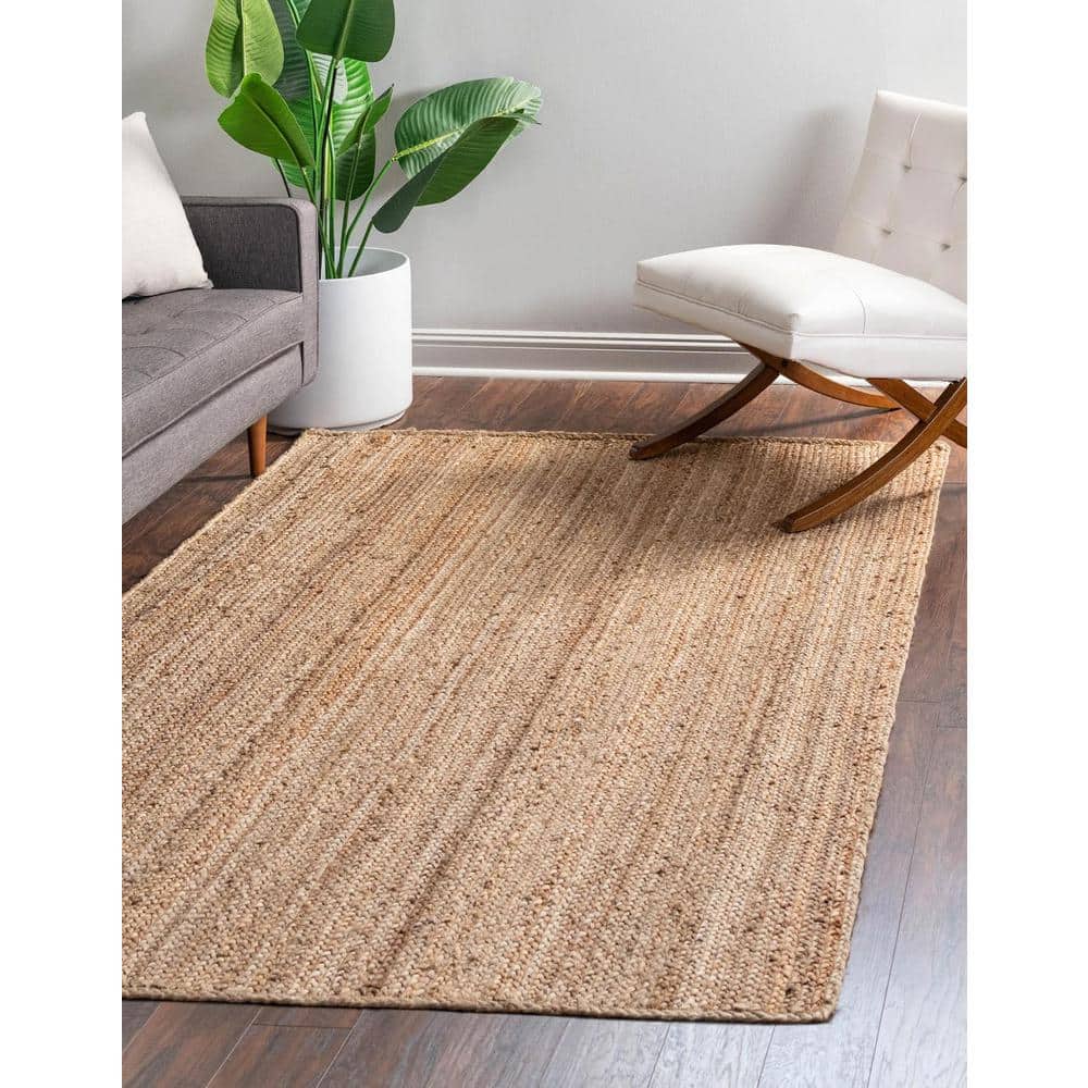 Handmade Braided Jute and Cotton Reversible Area Rug 5' x 8' - Natural Brown