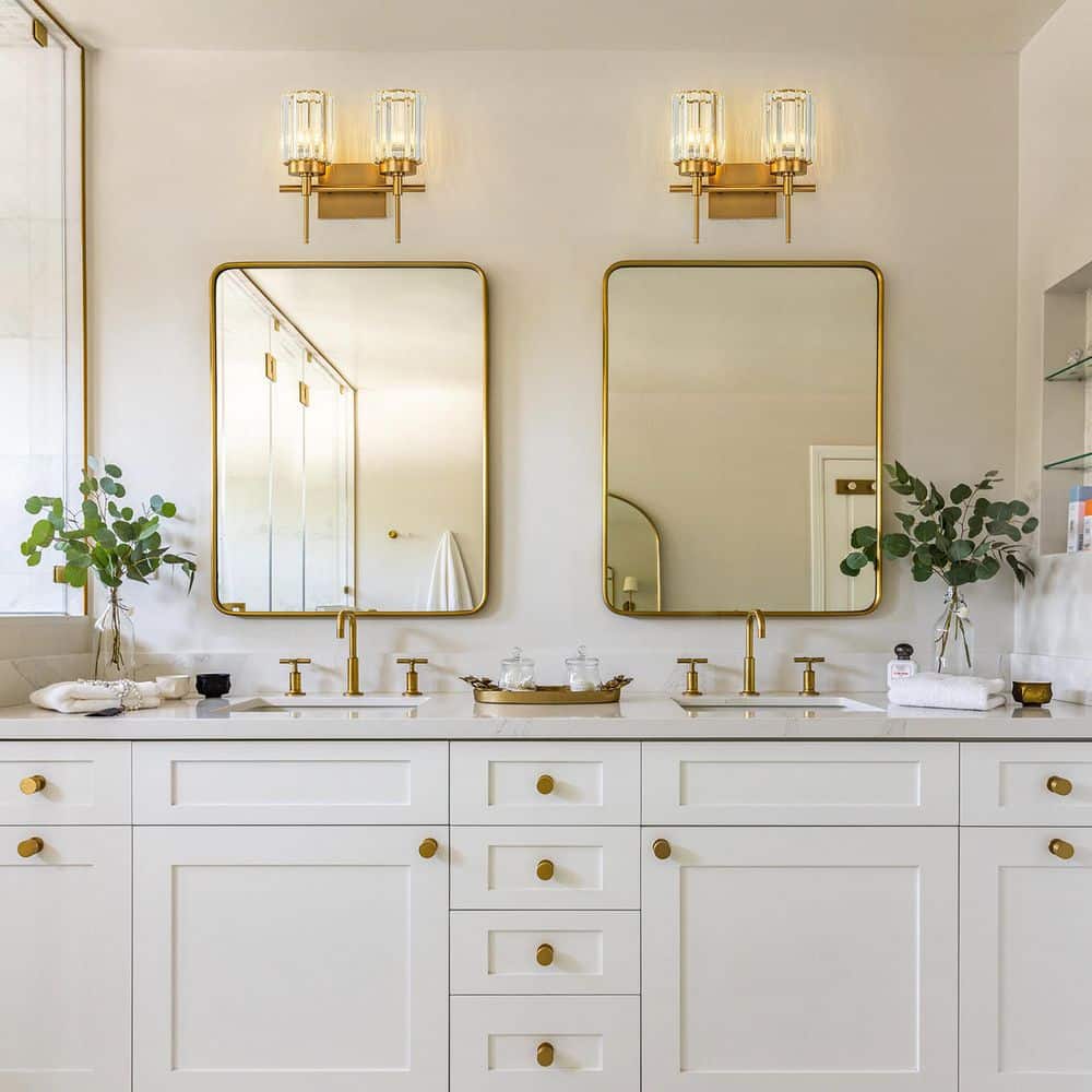 ZYZWMB 12.2 in. 2-Light Brushed Gold Dimmable Crystal Bathroom