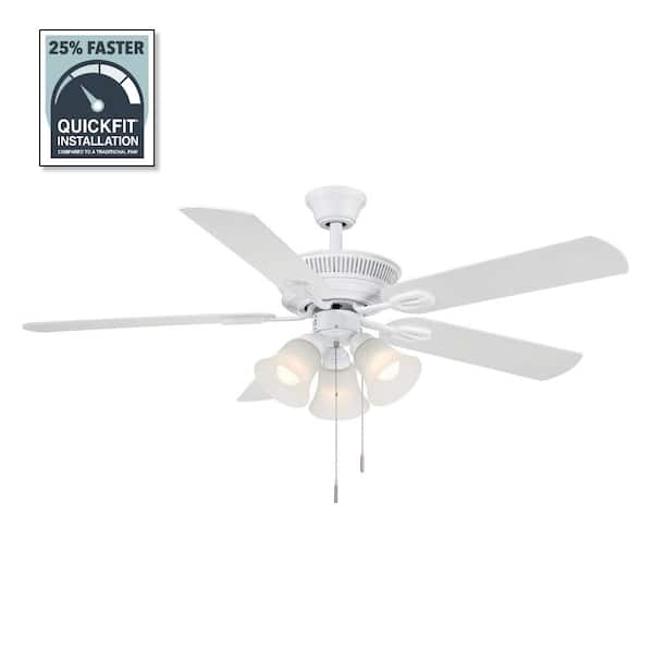 Hampton Bay Glendale III 52 in. LED Indoor White Ceiling Fan with Light and Pull Chains