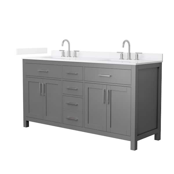 Beckett 66 in. Double Freestanding Dark Gray Bath Vanity with White Quartz Top (Assembled)
