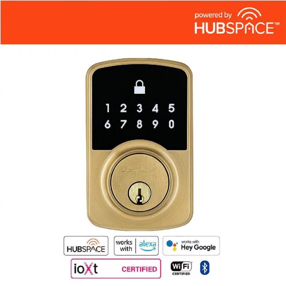 Square Compact Brushed Gold Electronic Single Cylinder Deadbolt Wi-Fi Enabl