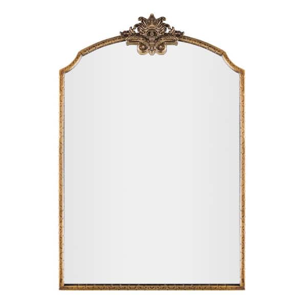 Elevatehome 24 in. W x 36 in. H Unique Arched Ornate Baroque Vintage Gold Framed Accent Decorative Wall Mirror