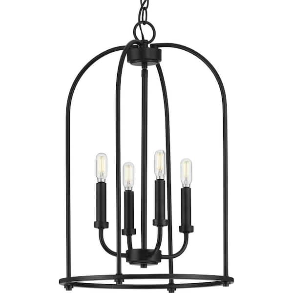 Progress Lighting Leyden Collection 4-Light Matte Black Farmhouse Foyer Pendant Light