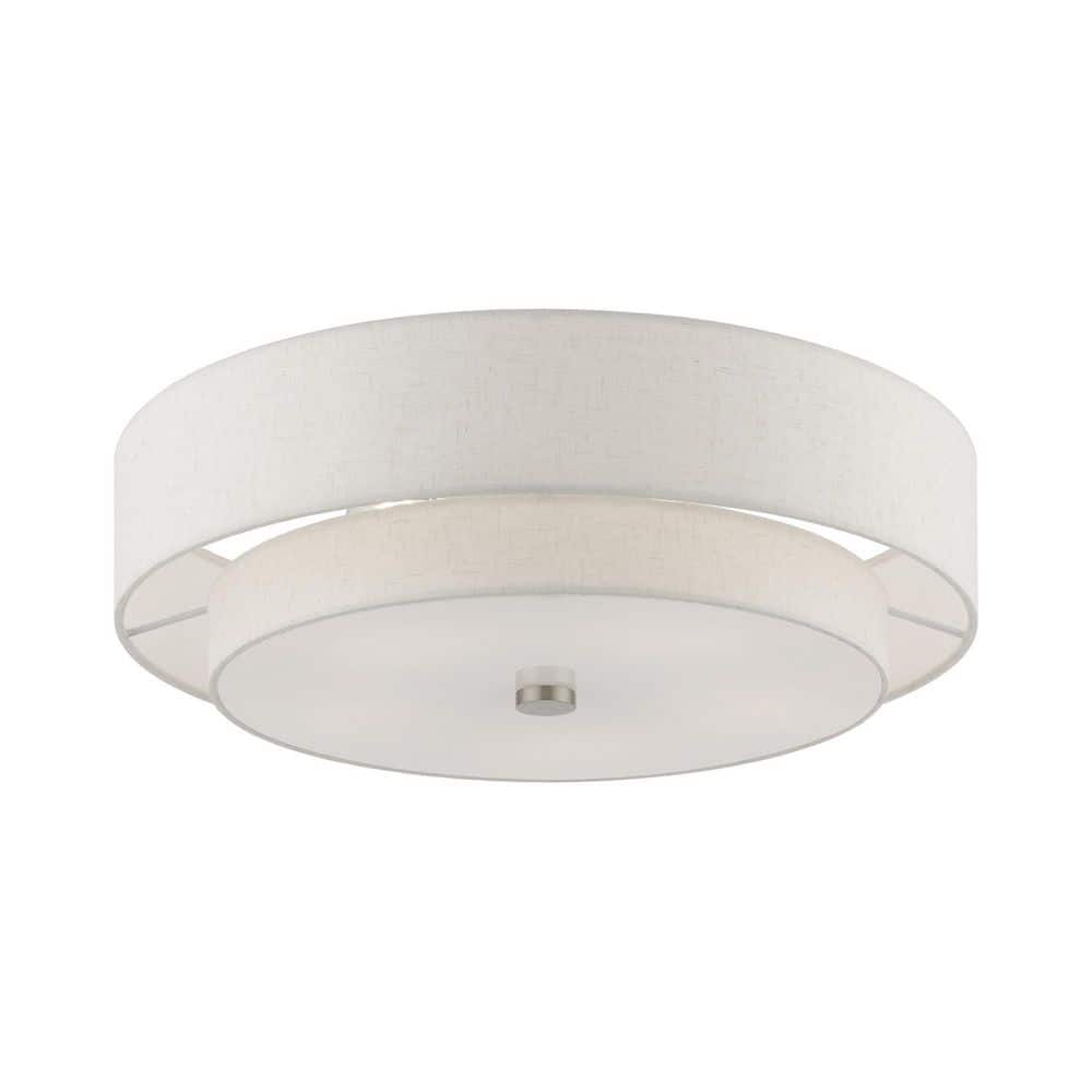 Brushed Nickel 5-Light Semi-Flush Mount with Oatmeal Shade
