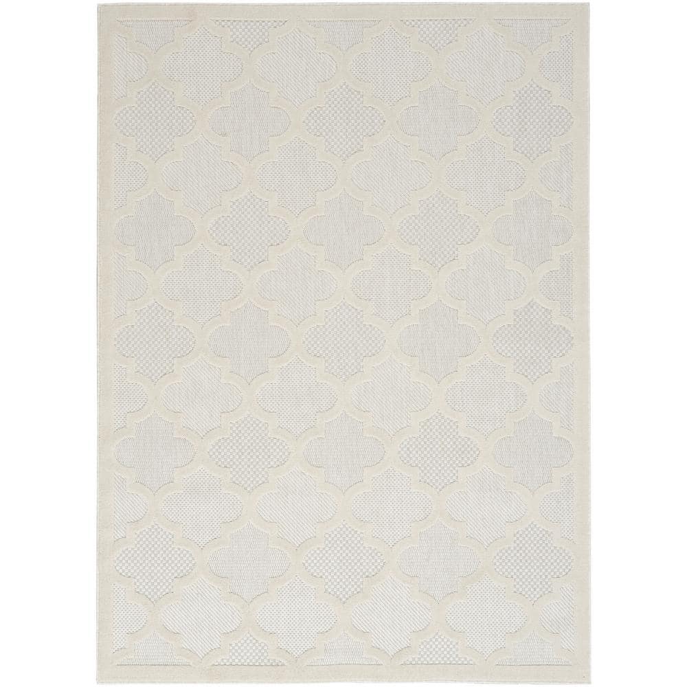 Ivory and White Trellis Synthetic Flat Woven 6' x 9' Rug