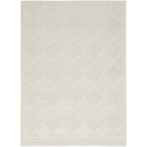 Easy Care Ivory/White 6 ft. x 9 ft. Geometric Contemporary Indoor Outdoor Area Rug
