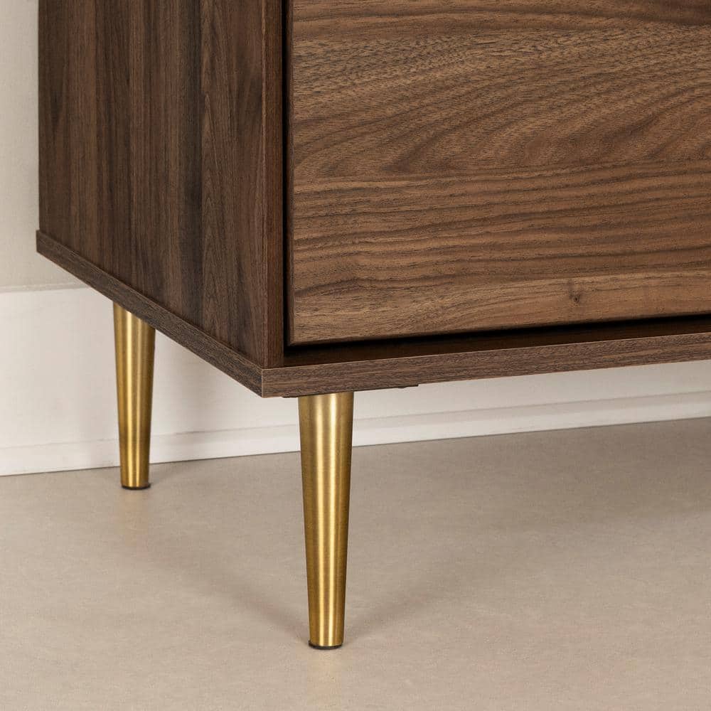 Elegant 6-Drawer Double Dresser in Natural Walnut with Brass Accents
