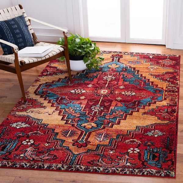Vintage Hamadan 7 ft. x 9 ft. Red/Blue Medallion Area Rug