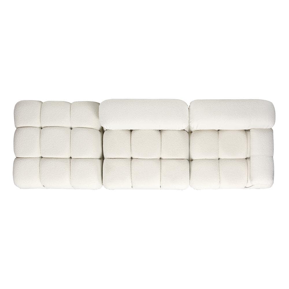 Marcel 109.5" Bubble Modular Modern Chaise Single Arm 3-Piece Sofa, Ivory White Boucle