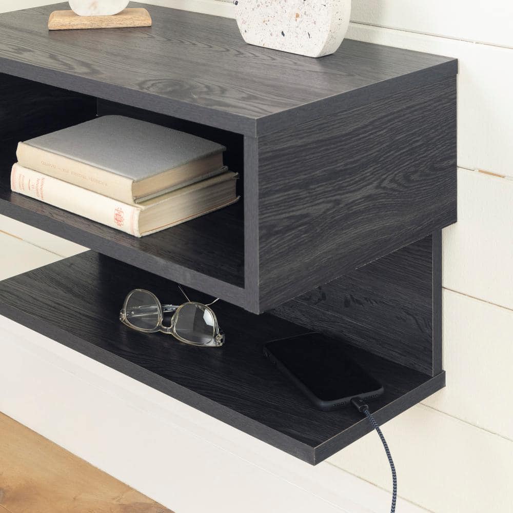 South Shore Sazena Gray Oak Floating Nightstand (22.25 in. W x 13.25 in ...