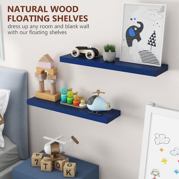 30 in. W x 6.7 in. D Blue Floating Shelves (Set of 2) Decorative