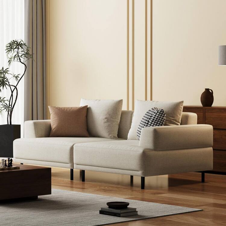 THE RIGHT PATH 7.48 in. Square Arm Fabric Square Sofa 66.14 in. Beige