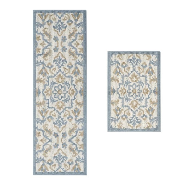 Marwood Blue Medallion 2 ft. X 6 ft. Polypropylene Rug Set