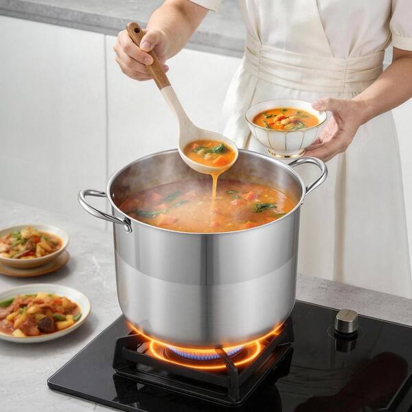 16-qt. Stainless Steel Stock Pot with Glass Lid, PFOA-Free and PFAS-Free, Suitable for Gas Induction and Electric Stoves