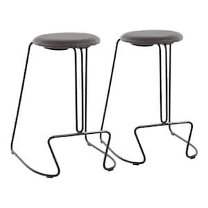 Finn 26 in. Black Counter Stool with Grey Faux Leather Upholstery (Set of 2)
