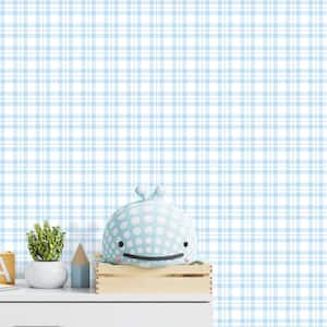 Tiny Tots 2-Collection Light Blue/White Matte Finish Traditional Plaid Design Non-Woven Paper Wallpaper Roll