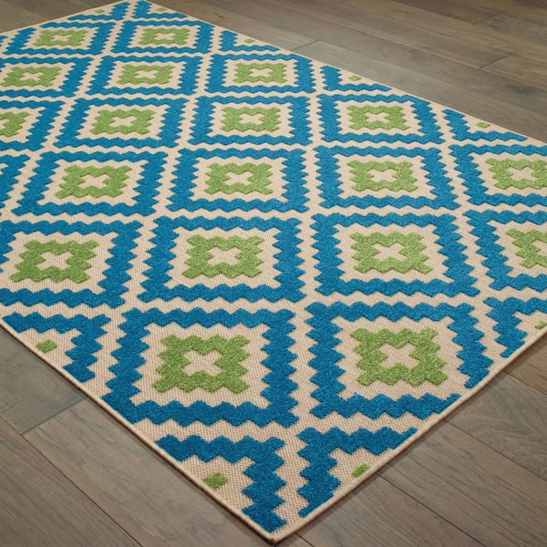 Giana Blue/Green 2 ft. x 8 ft. Outdoor Runner Rug