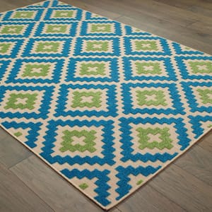 Giana Blue/Green 5 ft. x 8 ft. Outdoor Patio Area Rug