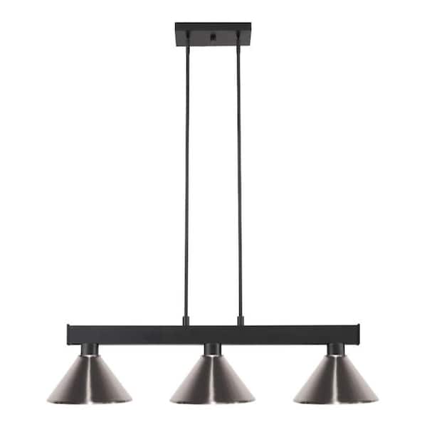 Unbranded Cobalt 3-Light Matte Black with Metal Brushed Nickel Shade Billiard Light with No Bulbs Included