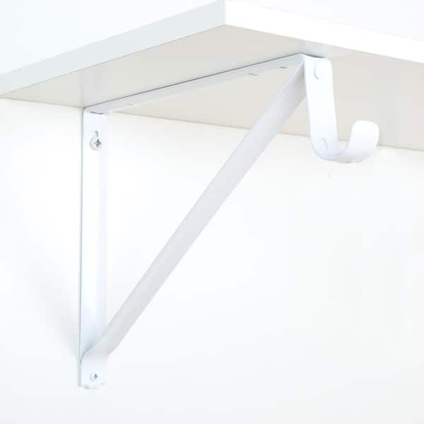 Sosoport 2-Pack 16-Inch White Heavy Duty Metal Closet Rod Shelf Support Brackets With Hooks – Wall-Mounted, For Closets, Laundry, Garages
