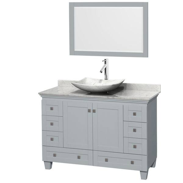 Wyndham Collection Acclaim 48 in. W x 22 in. D Vanity in Oyster Gray with Marble Vanity Top in Carrera White with White Basin and Mirror