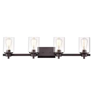 8 in. H x 33.25 in. W x 8 in. D 4-Light Oil Rubbed Bronze Uplight Indoor Bath Vanity Light with Clear Glass Shade