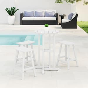 Laguna 4-Piece HDPE Weather Resistant Outdoor Patio Counter Height Bistro Set with Saddle Seat Barstools, White