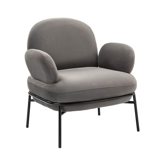 Unbranded Classic Gray Upholstered Velvet Arms Chair with Metal Legs