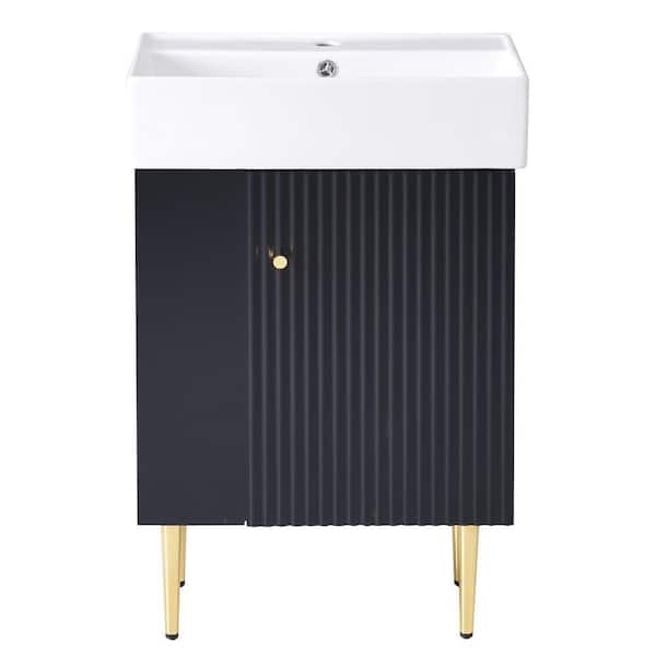 21.6 in. W x 12.2 in. D x 33.9 in. H Single Sink Freestanding Bath Vanity in Black with White Ceramic Top