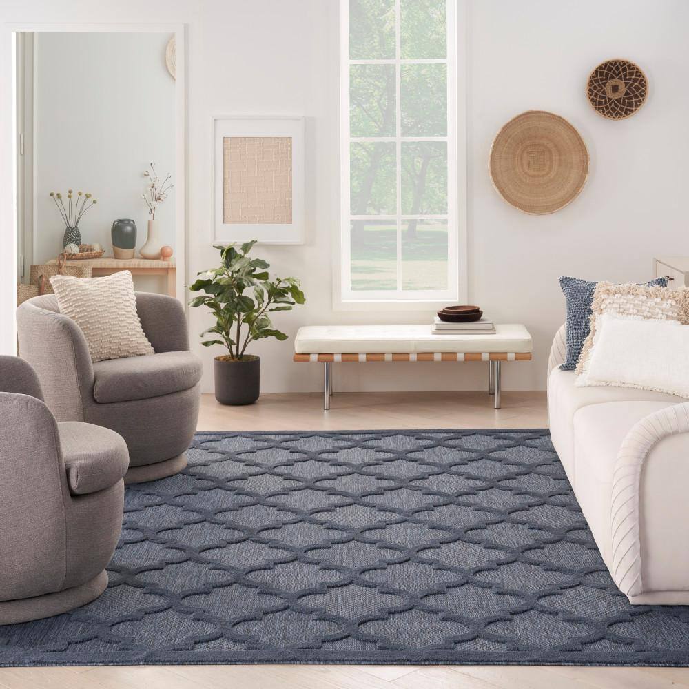 Navy Blue Trellis Synthetic Flat Woven 7' x 10' Area Rug