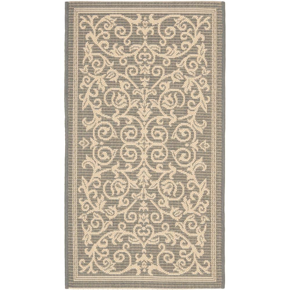 Modern Round Grey Synthetic 60" Indoor/Outdoor Area Rug