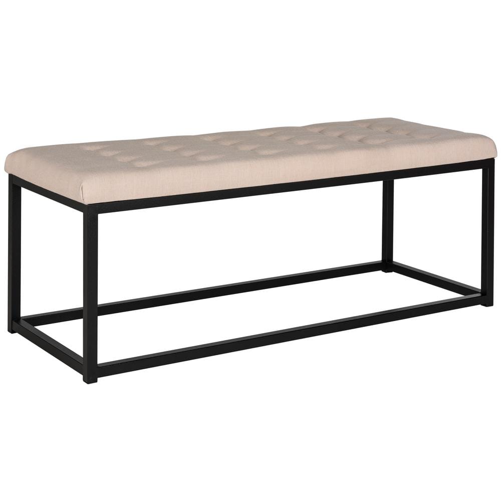 Reynolds Beige and Black Tufted Upholstered Bench