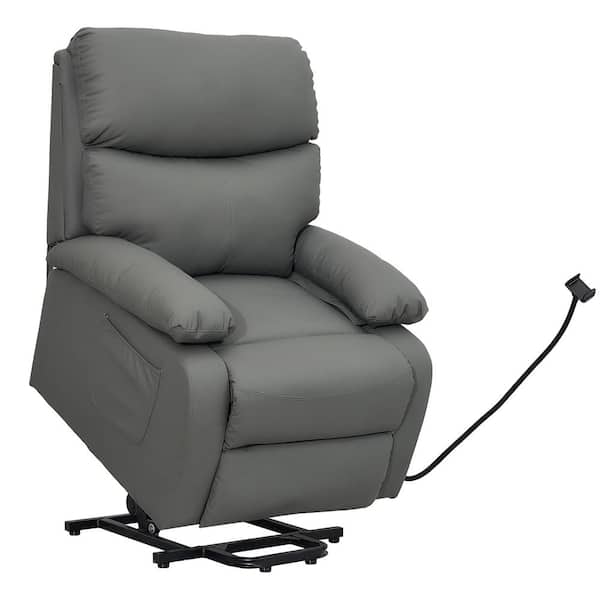 hzlagm Everglade 28.7 in. W Faux Leather Power Lift Recliner in Dark Gray, for Elderly Assistance