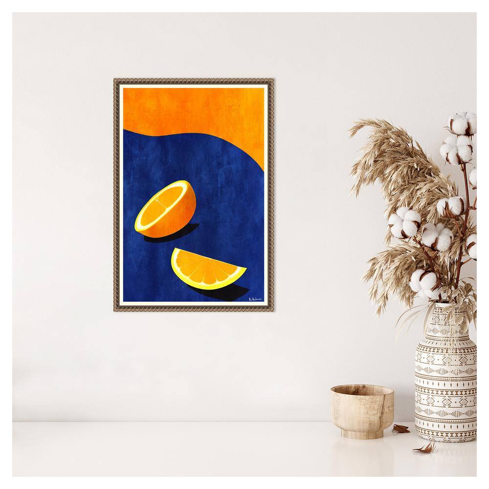 Vibrant Orange and Blue Abstract Canvas Wall Art with Beaded Frame