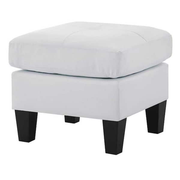 AndMakers Newbury White Faux Leather Upholstered Ottoman