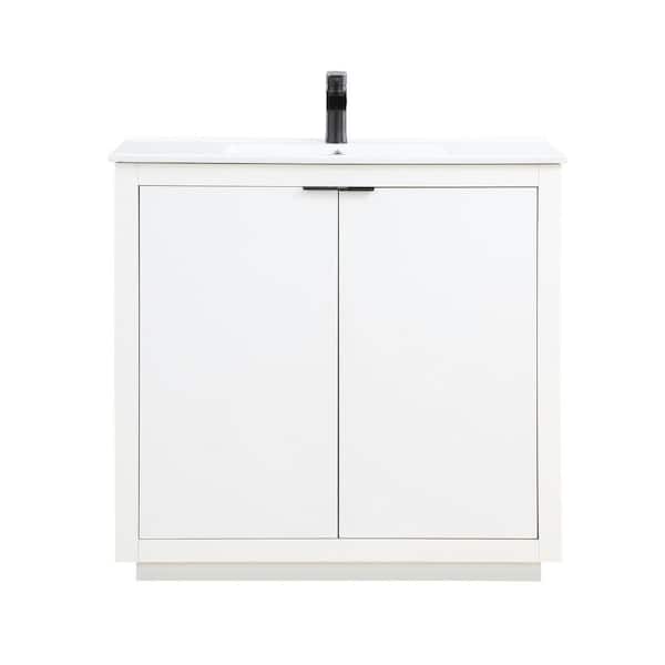 Manhattan Comfort Malverne 36 in. W x 18.25 in. D x 34.75 in. H Bath Vanity in White with White Ceramic Top