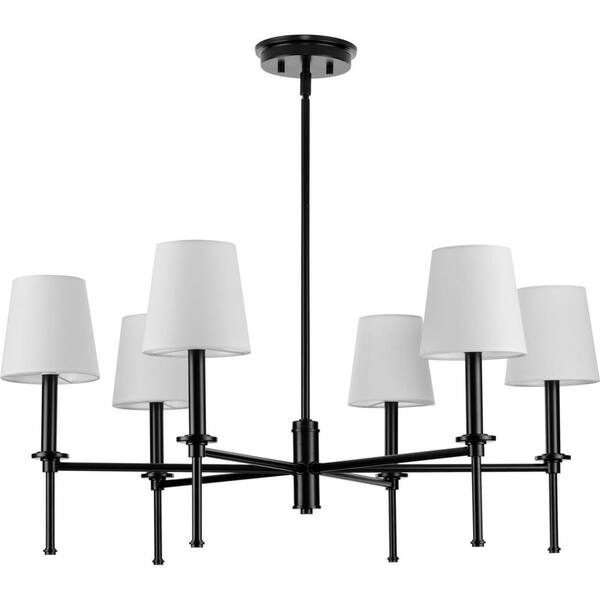 Progress Lighting Elara 30 in. 6-Light Matte Black Dining Room New Traditional Chandelier Light for Dining Room