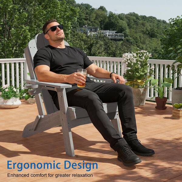 SANLUCE Light Gray Plastic Foldable Adirondack Chair Lawn Patio