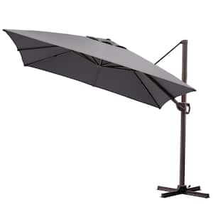 11 ft. x 11 ft. Outdoor Rectangular Heavy-Duty 360° Rotation Cantilever Patio Umbrella in Dark Gray