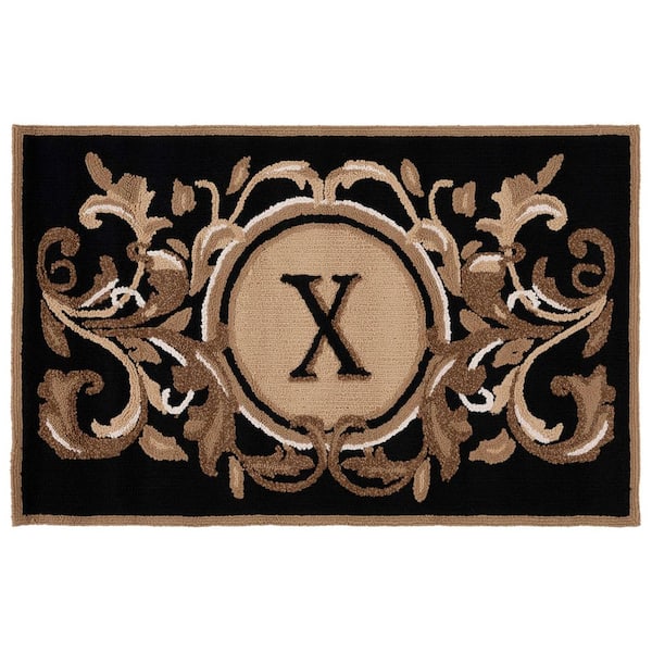 Monogram Black/Brown 3 ft. x 4 ft. "X" Floral Leaf Indoor/Outdoor Area Rug