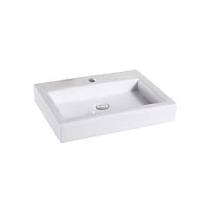 Modern 24 in. Rectangular Bathroom Ceramic Vessel Sink in White