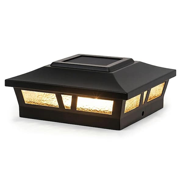Oxford Black Integrated LED 6 in. x 6 in. Aluminum Solar Post Cap (2-Pack)