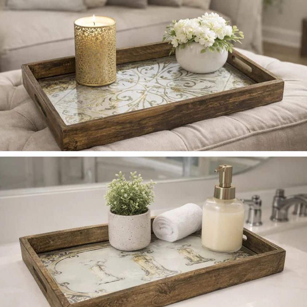 Brown Rectangle Wood 21 in. Serving Tray (Set of 2)