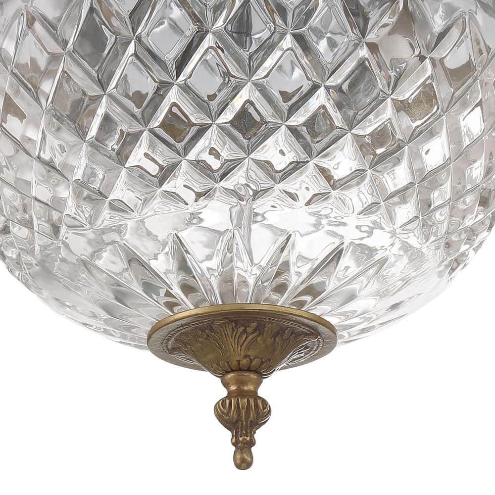 Olde Brass Crystal Bowl 2-Light Flush Mount