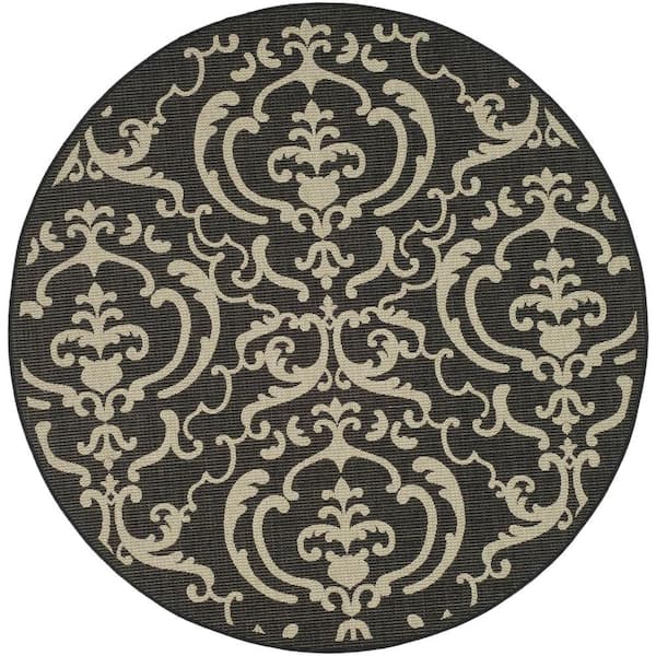 SAFAVIEH Courtyard Black/Sand 7 ft. x 7 ft. Round Border Indoor/Outdoor Patio  Area Rug