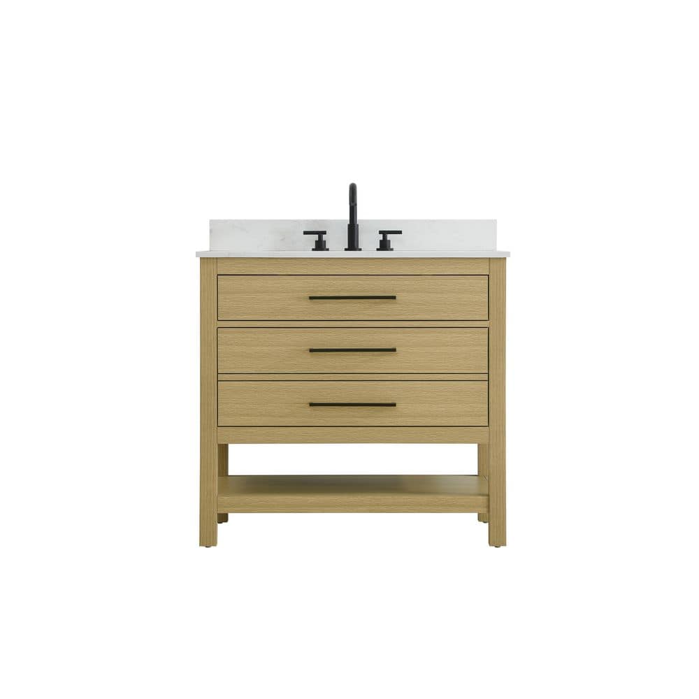 36 in. Single Sink Honey Brown Bath Vanity with White Engineered Marble Top and Backsplash price history on PriceWatchPro