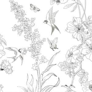 Bird and Plants Peel and Stick Wallpaper, Wallpaper Roll (Covers 47.23 sq. ft.)