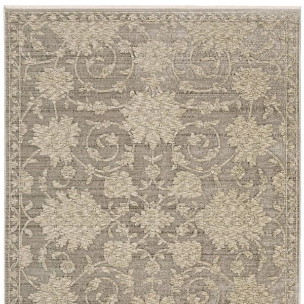10 ft. x 13 ft. Gray, Beige Floral Washable Area Rug