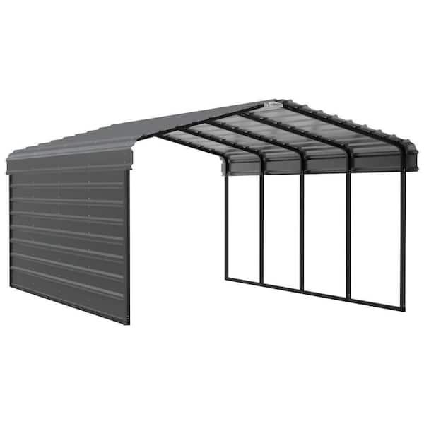 12 ft. W x 20 ft. D x 7 ft. H Charcoal Galvanized Steel Carport with 1-Side Wall Kit