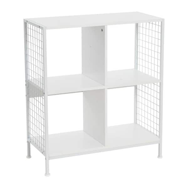 HOUSEHOLD ESSENTIALS 4-Cube Wall Unit with Mesh Side Panels, Scandinavian White, (1-Pack)